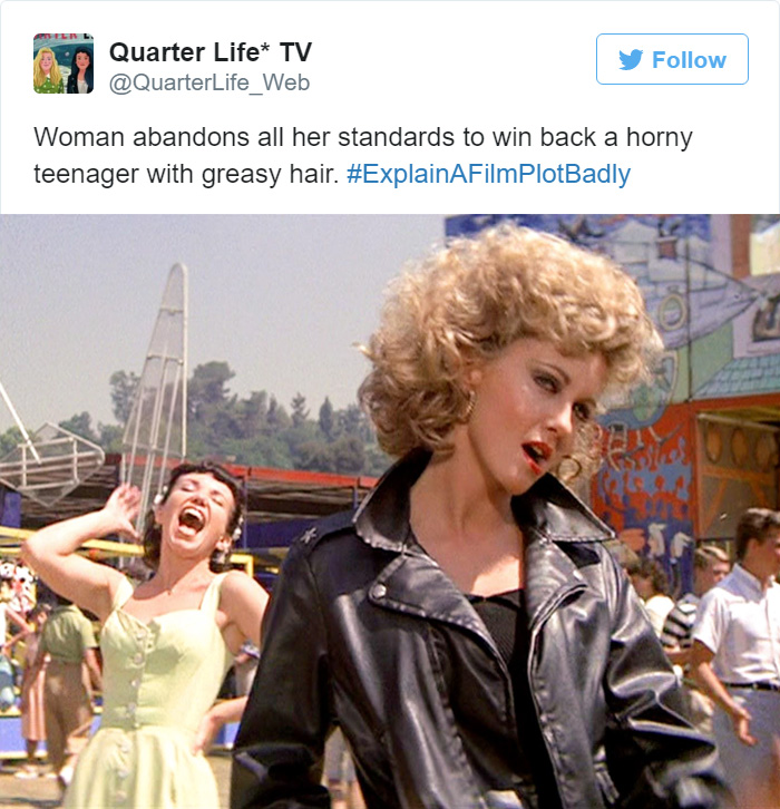 Tweet explaining Grease, Sandy singing 