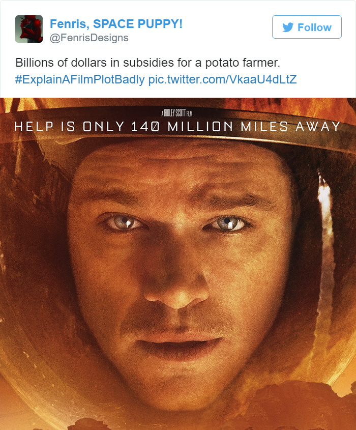 Tweet explaining The Martian, movie poster 