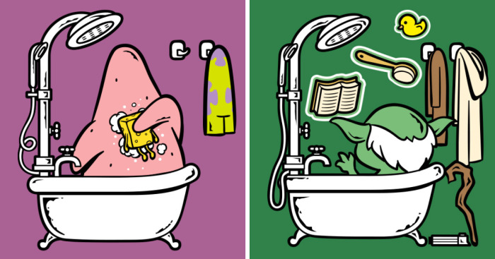I Illustrated Famous Characters Having A Bath And Showering