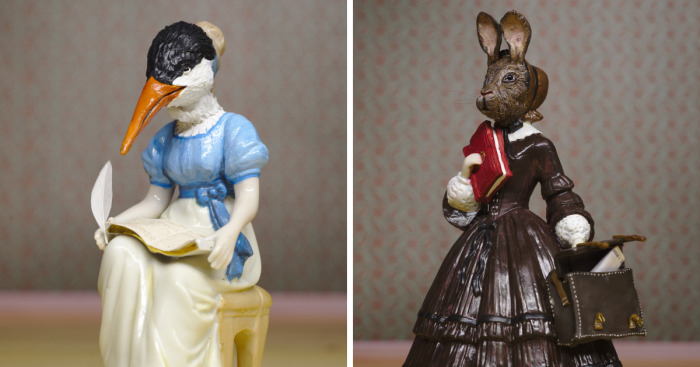 I Transform Vintage Porcelain Figurines Into Famous Author And Animal Hybrids