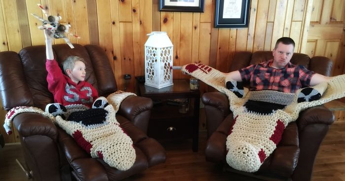 Crocheted X-Wing Starfighter Blanket That I Made To Keep The Force Warm