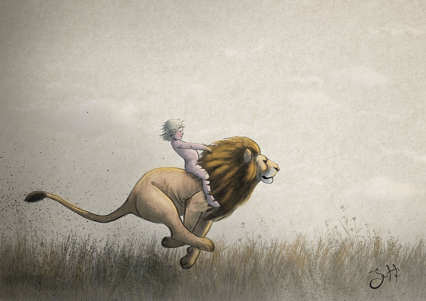 I Draw My Daugther Befriending The Wild In Her Imaginary World