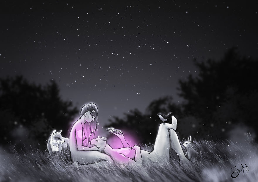 I Draw My Daugther Befriending The Wild In Her Imaginary World