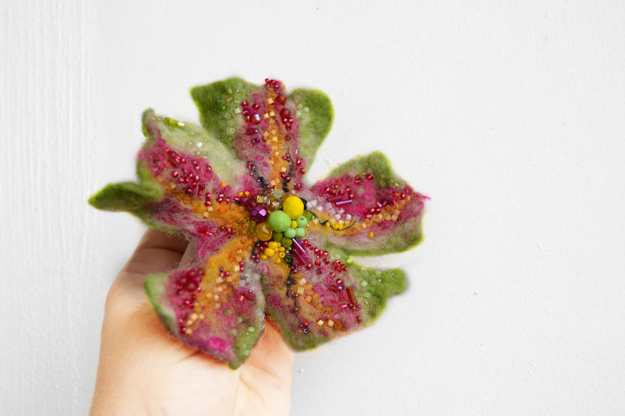 I Embroider Wool Felted Flowers With Beads To Turn Them Into Fairy Tales