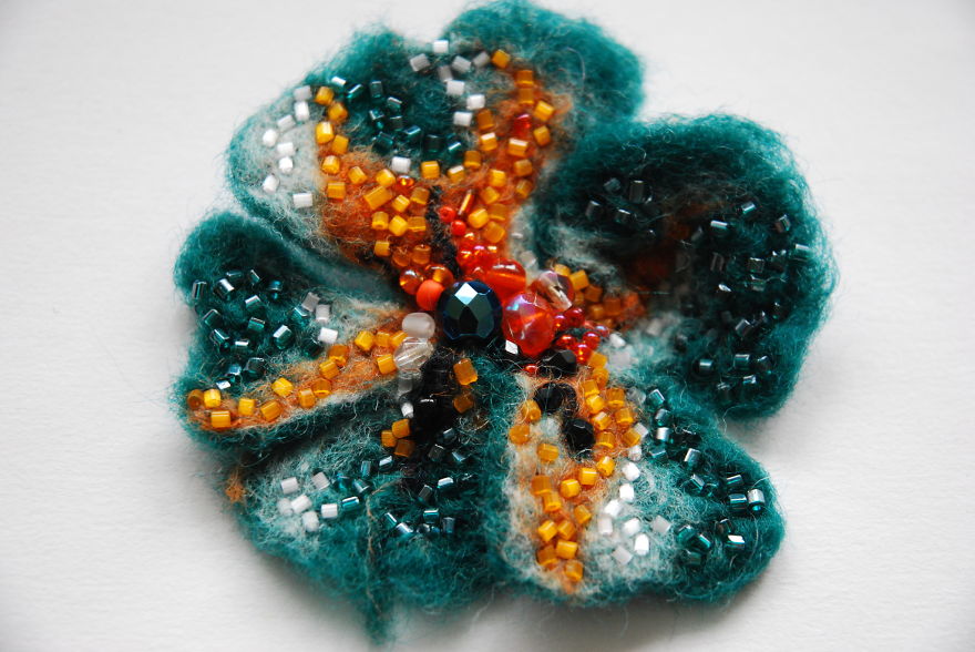I Embroider Wool Felted Flowers With Beads To Turn Them Into Fairy Tales
