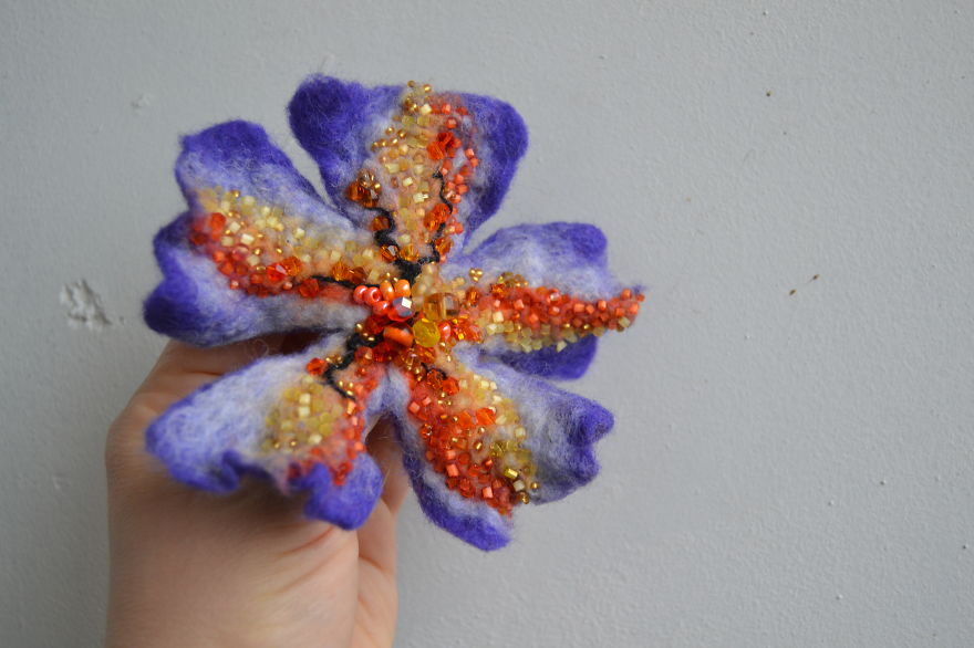 I Embroider Wool Felted Flowers With Beads To Turn Them Into Fairy Tales