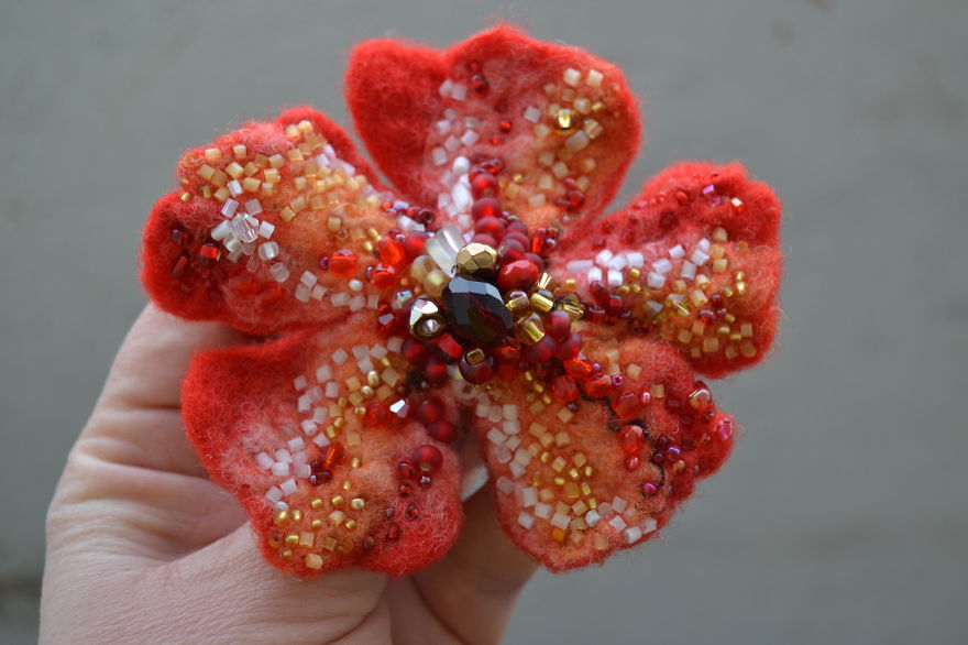 I Embroider Wool Felted Flowers With Beads To Turn Them Into Fairy Tales