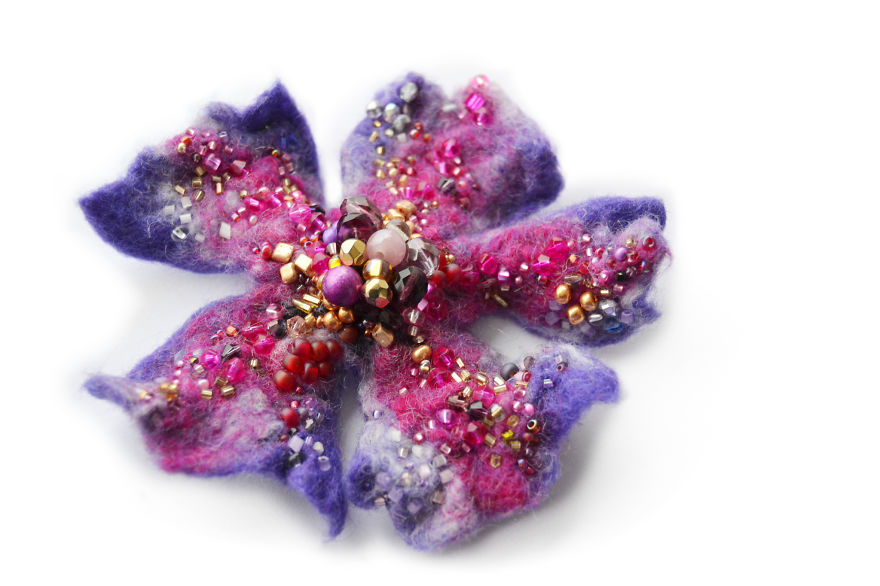 I Embroider Wool Felted Flowers With Beads To Turn Them Into Fairy Tales