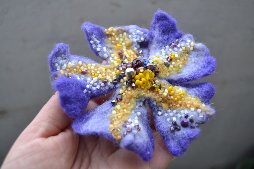 I Embroider Wool Felted Flowers With Beads To Turn Them Into Fairy Tales