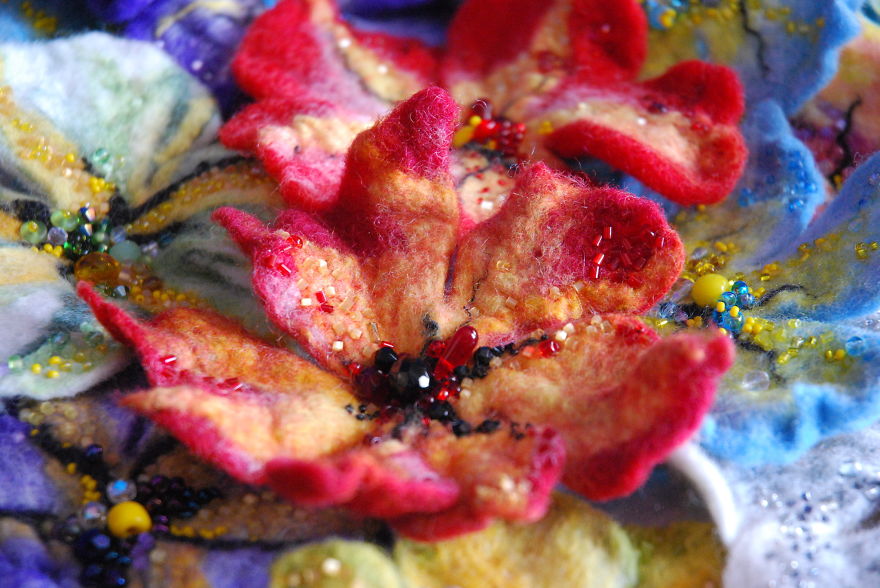 I Embroider Wool Felted Flowers With Beads To Turn Them Into Fairy Tales