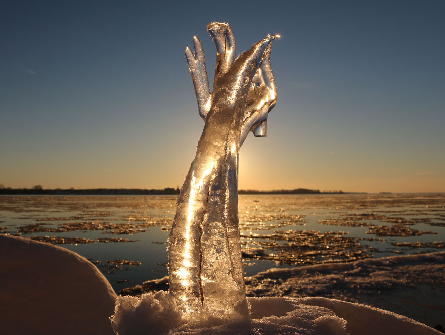 Ice At Sunset: The Warm Colors Of Winter