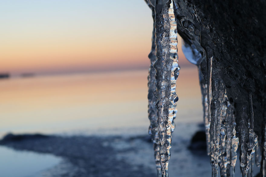 Ice At Sunset: The Warm Colors Of Winter