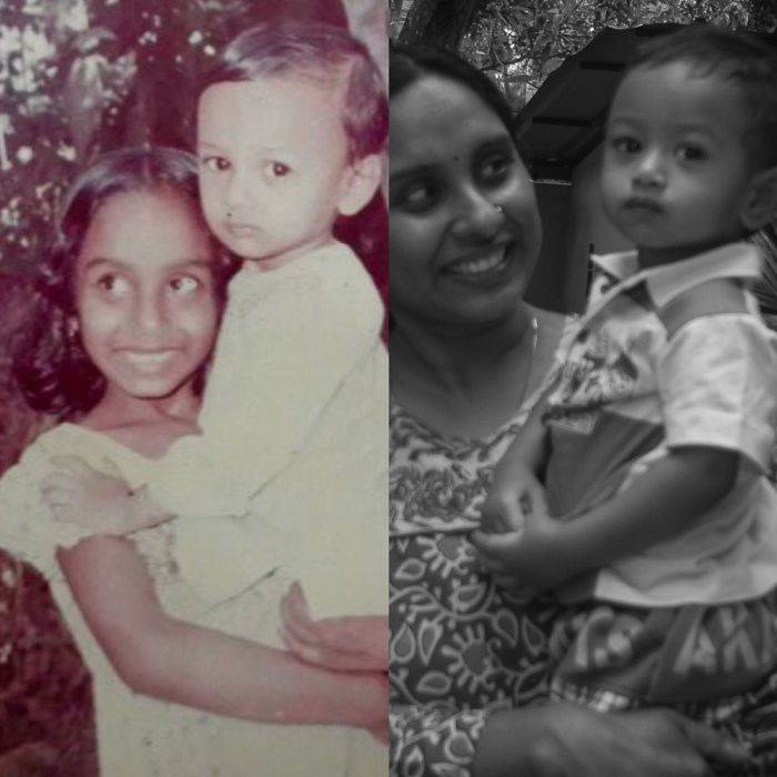 Side-by-side photos of a mother and child showcasing kids as copy-paste versions of their parents through similar poses and expressions.