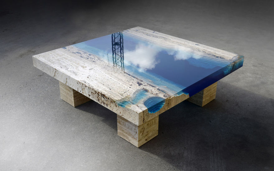 Lagoon Tables That I Made By Merging Resin With Cut Travertine Marble Lagoon Tables That I Made By Merging Resin With Cut Travertine Marble