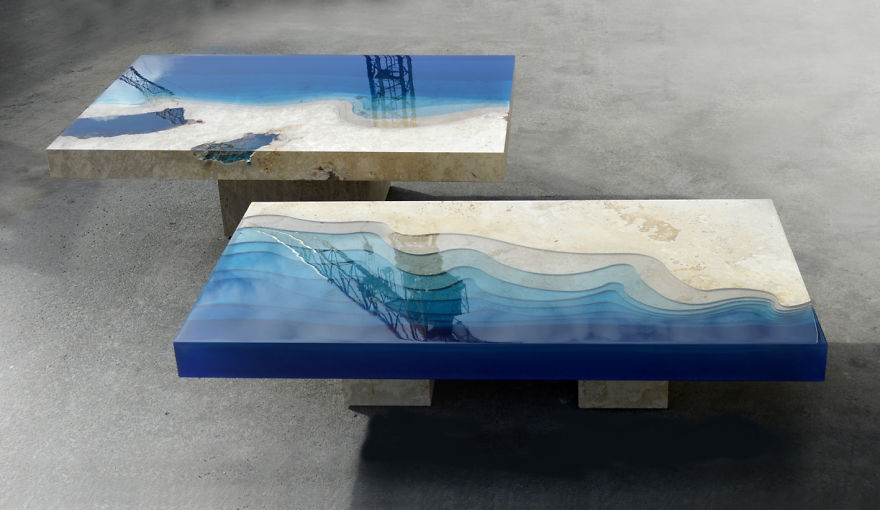 Lagoon Tables That I Made By Merging Resin With Cut Travertine Marble