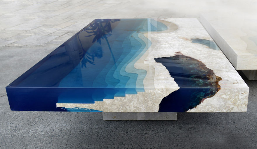Lagoon Tables That I Made By Merging Resin With Cut Travertine Marble