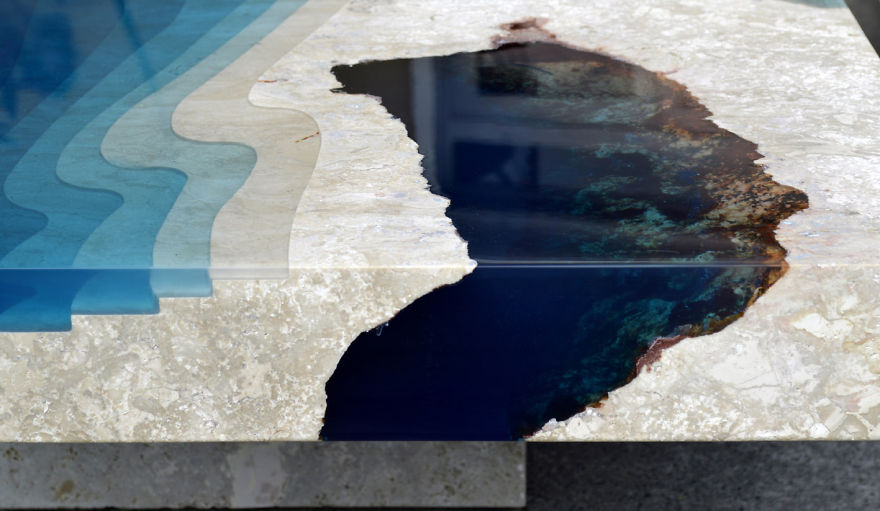 Lagoon Tables That I Made By Merging Resin With Cut Travertine Marble