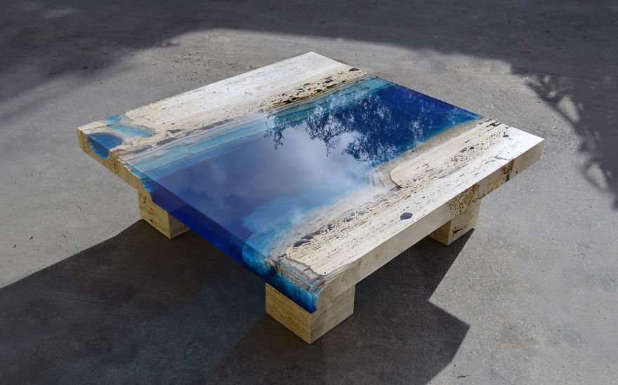 Lagoon Tables That I Made By Merging Resin With Cut Travertine Marble Lagoon Tables That I Made By Merging Resin With Cut Travertine Marble