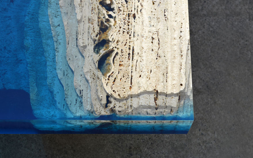 Lagoon Tables That I Made By Merging Resin With Cut Travertine Marble