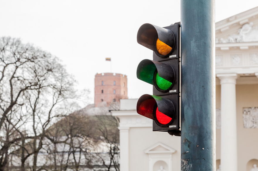 Vilnius Traffic Lights Adopt The Colors Of The Lithuanian Flag To Celebrate The Independence Day