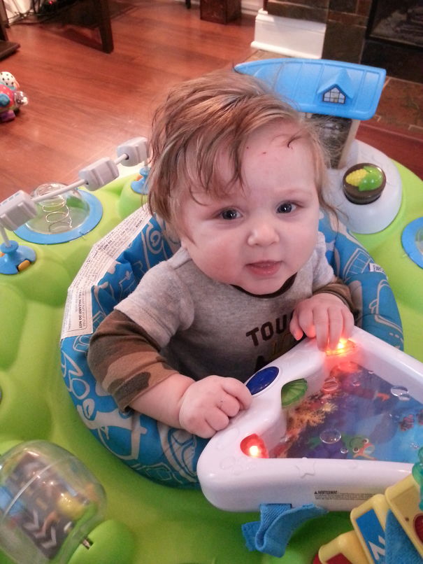 Here Is My 6 Month Old Son, He Was Born With A Full Head Of Glorious Hair!