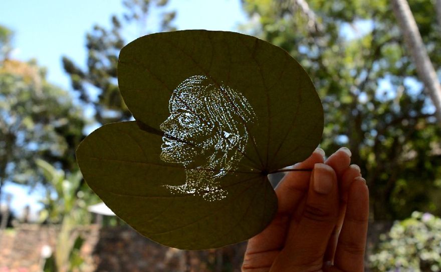 I Create Detailed Portraits On Leaves By Making Tiny Holes