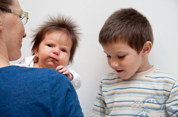 Nora (1 Month Old) With Her Brother: "after The Hairdryer"