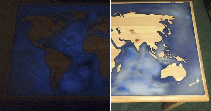 I Turned My Old Coffee Table In A Glow-In-The-Dark Epoxy Map Of The World