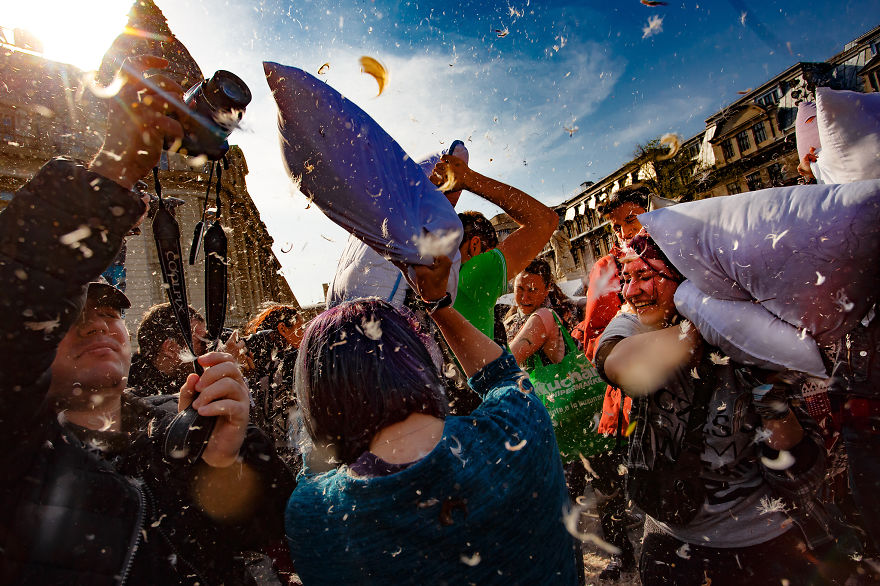 I Documented The International Pillow Fight In Bucharest, Romania I Documented The International Pillow Fight In Bucharest, Romania