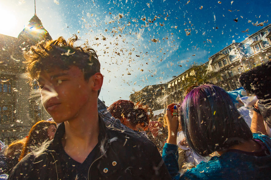 I Documented The International Pillow Fight In Bucharest, Romania