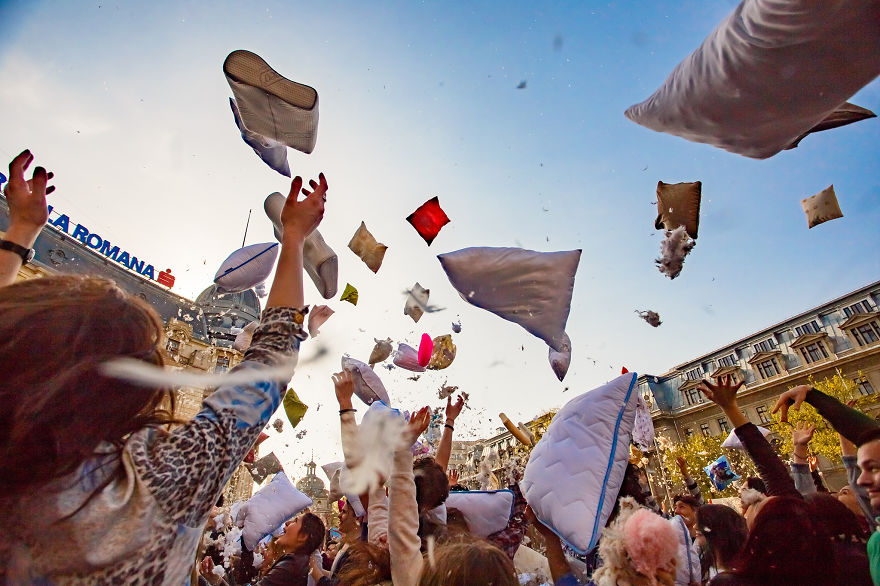 I Documented The International Pillow Fight In Bucharest, Romania