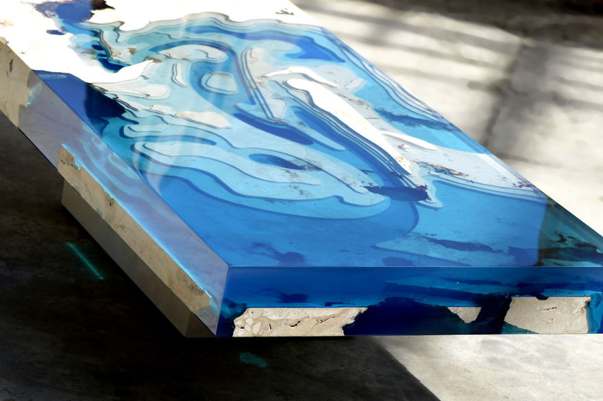 My Recent Lagoon Table That I Made By Merging Resin With Cut Travertine Marble My Recent Lagoon Table That I Made By Merging Resin With Cut Travertine Marble