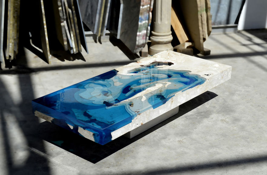 My Recent Lagoon Table That I Made By Merging Resin With Cut Travertine Marble My Recent Lagoon Table That I Made By Merging Resin With Cut Travertine Marble