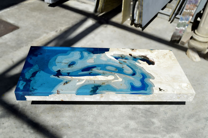 My Recent Lagoon Table That I Made By Merging Resin With Cut Travertine Marble My Recent Lagoon Table That I Made By Merging Resin With Cut Travertine Marble