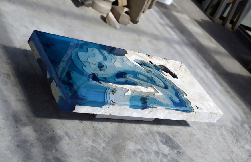 My Recent Lagoon Table That I Made By Merging Resin With Cut Travertine Marble My Recent Lagoon Table That I Made By Merging Resin With Cut Travertine Marble