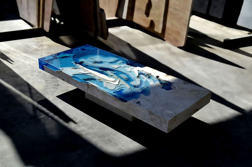 My Recent Lagoon Table That I Made By Merging Resin With Cut Travertine Marble My Recent Lagoon Table That I Made By Merging Resin With Cut Travertine Marble