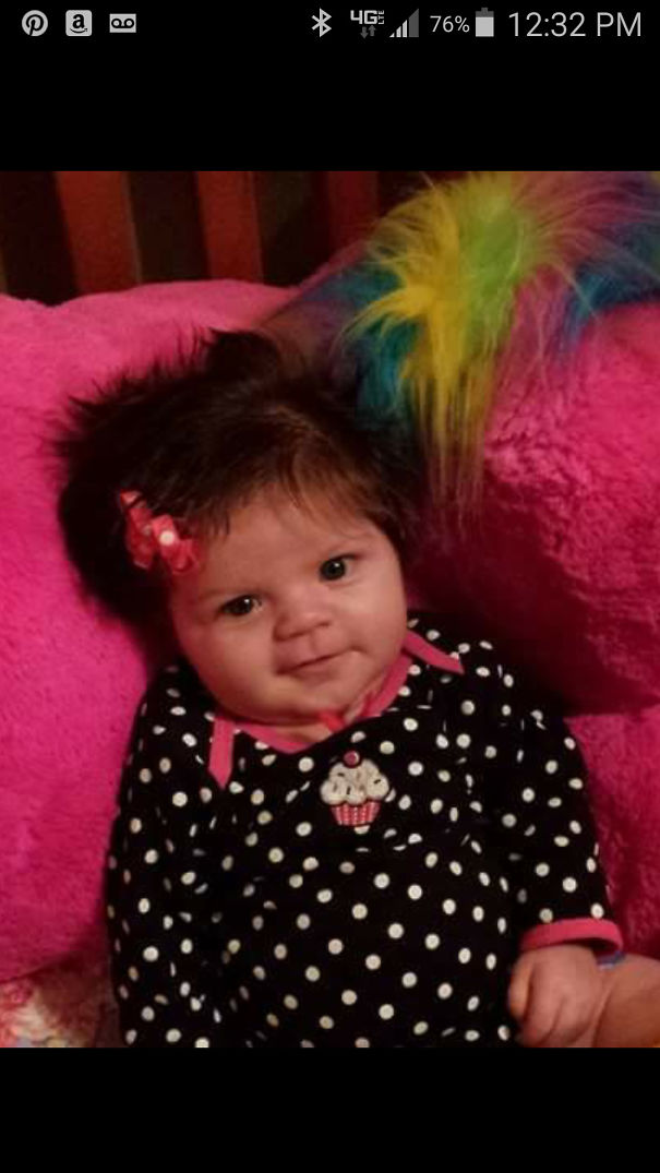 My Daughter At 2 Months. People Ask If That's A Fur Hat Or Her Hair.