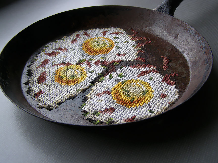 Artist Embroiders On Metallic Objects