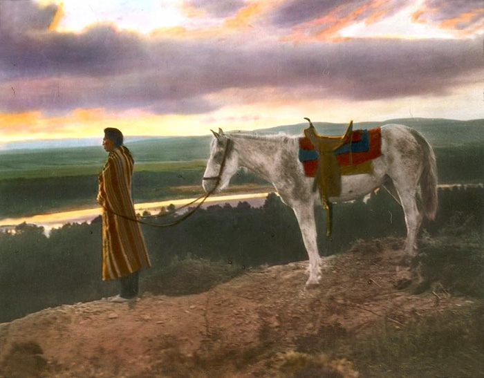 Night-herder On Lookout Butte Overlooking Old Man's River. Blackfeet. Montana. Early 1900s. Gla