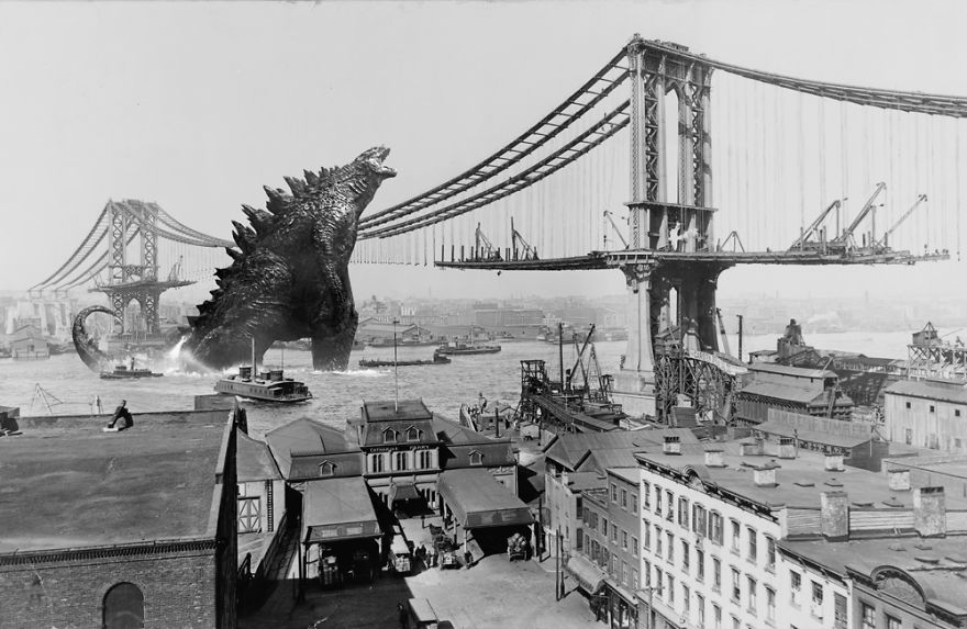 I Reimagine Old Historical Photos Of Disasters With Godzilla I Reimagine Old Historical Photos Of Disasters With Godzilla