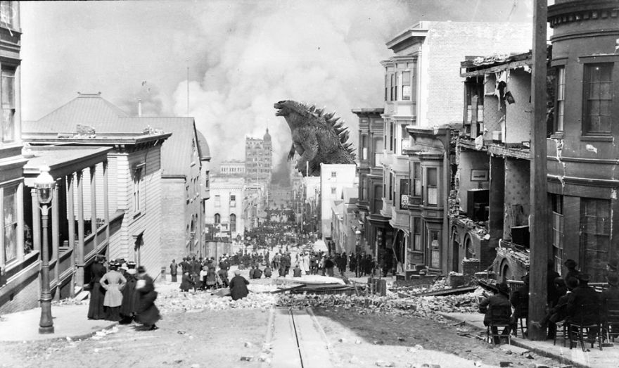 I Reimagine Old Historical Photos Of Disasters With Godzilla I Reimagine Old Historical Photos Of Disasters With Godzilla