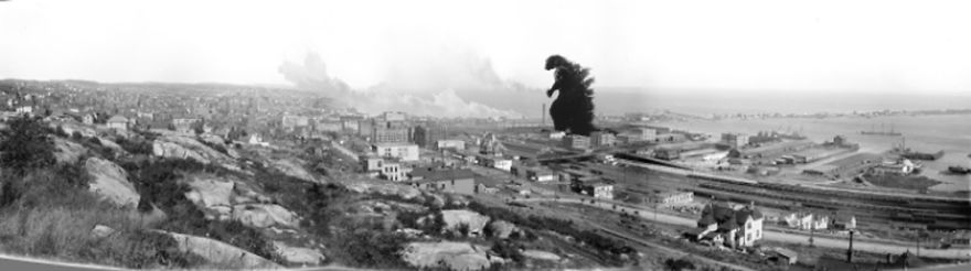 I Reimagine Old Historical Photos Of Disasters With Godzilla I Reimagine Old Historical Photos Of Disasters With Godzilla