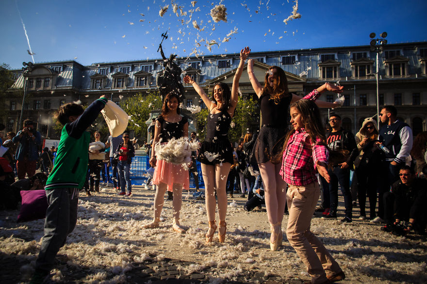 I Documented The International Pillow Fight In Bucharest, Romania