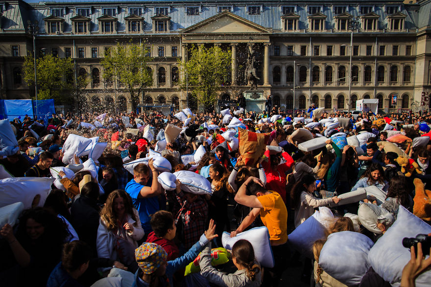 I Documented The International Pillow Fight In Bucharest, Romania