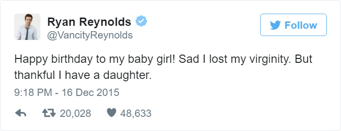 Ryan Reynolds Parenting Tweets