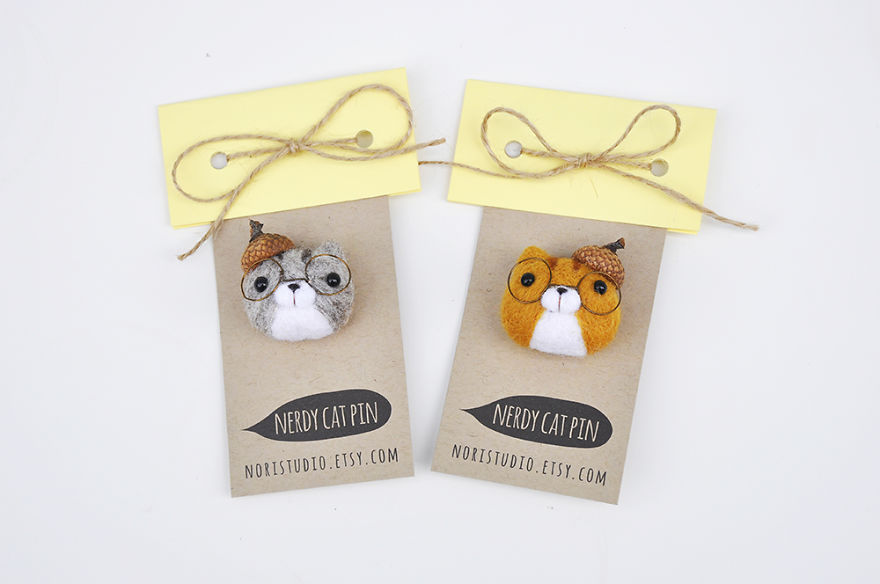 Needle Felted Gifts For The Cat Lovers! Nerdy Cat Pins! Needle Felted Gifts For The Cat Lovers! Nerdy Cat Pins!