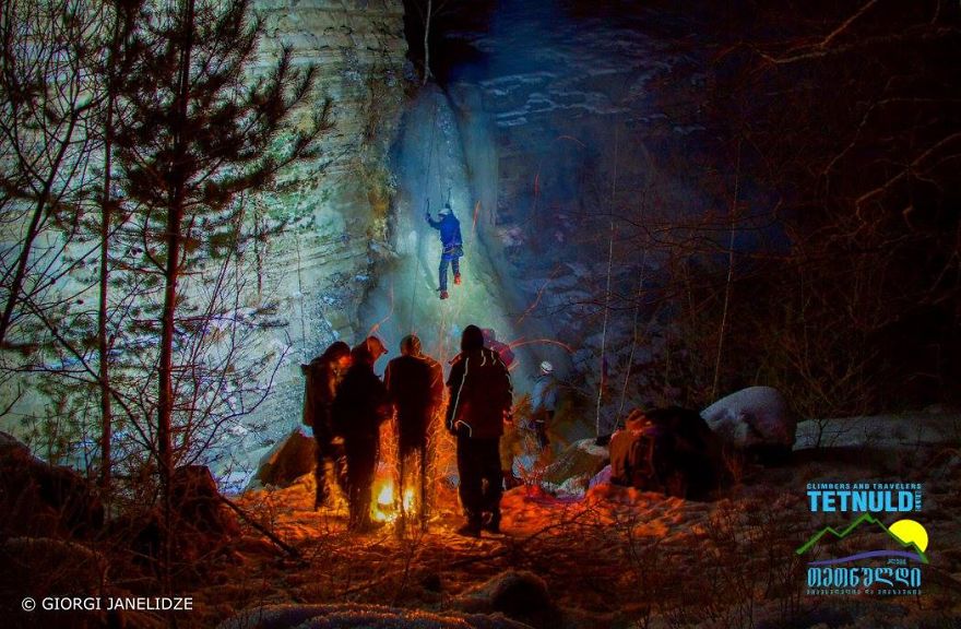Frozen Waterfall In Tana Valley. Location: Georgia, Kartli, Near Village Ateni.