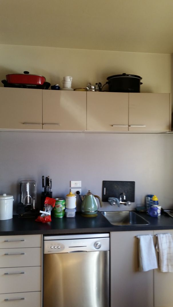 These Are The Cupboards My 6'8 Husband Installed For Me . I'm 5'5. Ladder Anyone?