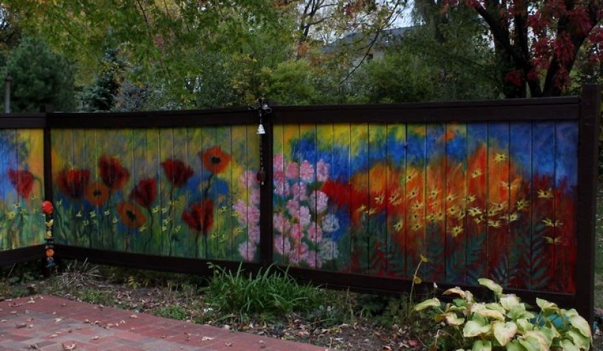 I Revived Our Old Garden Fence By Painting Vivid Flowers On It