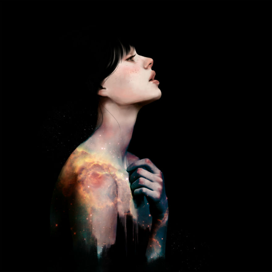 I Paint Women Combined With Elements Of Nature And Space To Express My Emotions